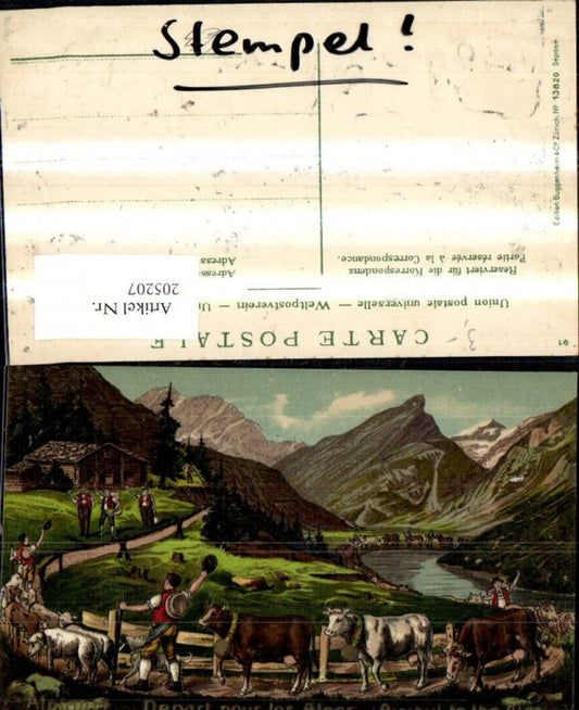 205207, embossing Ak cattle drive cows cattle on alpine pasture mountains alpine departure for the Alps pub Guggenheim Co 13820
