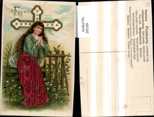205209, embossing Ak Foi woman with praying hands before cross gold decoration