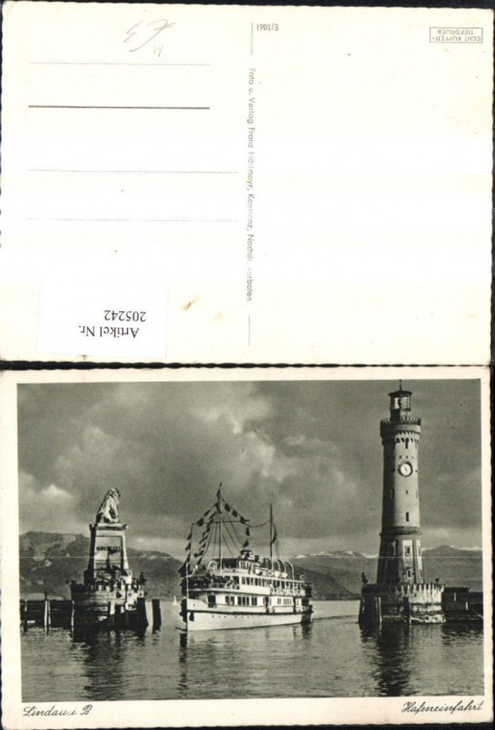 205242,Leuchtturm Lindau i. Bodensee Schiff Dampfer Löwendenkmal b. Hafeneinfahrt Hafen