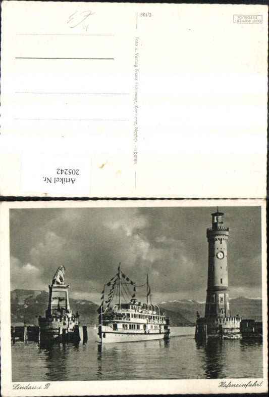 205242,Leuchtturm Lindau i. Bodensee Schiff Dampfer Löwendenkmal b. Hafeneinfahrt Hafen