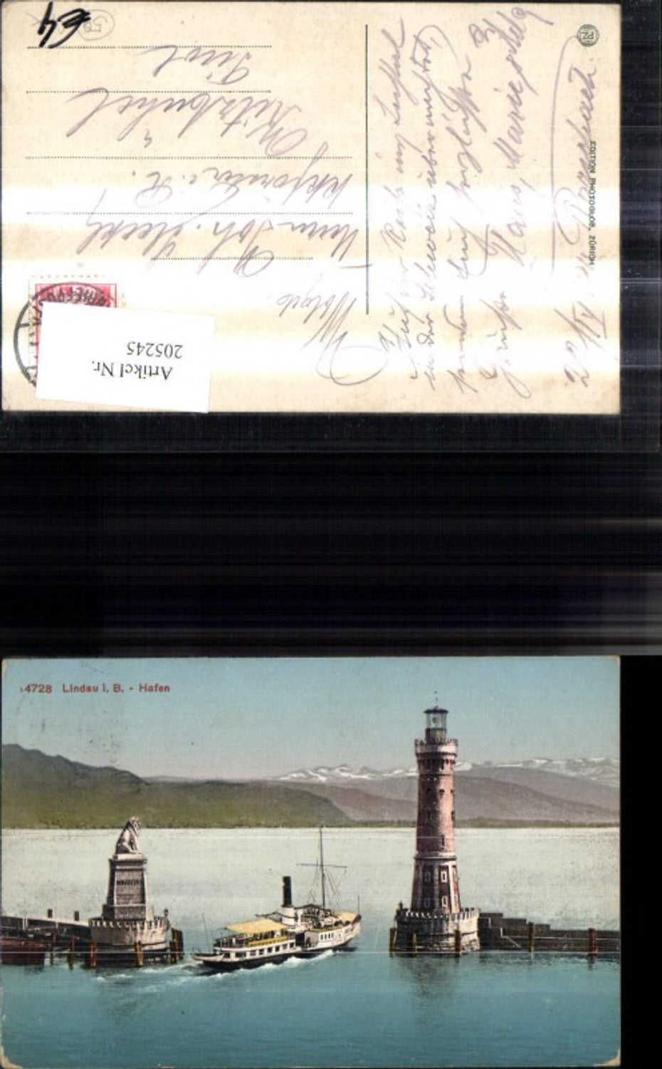 205245,Leuchtturm Lindau i. Bodensee Schiff Dampfer Löwendenkmal b. Hafeneinfahrt Hafen