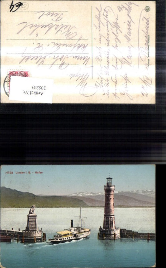205245,Leuchtturm Lindau i. Bodensee Schiff Dampfer Löwendenkmal b. Hafeneinfahrt Hafen