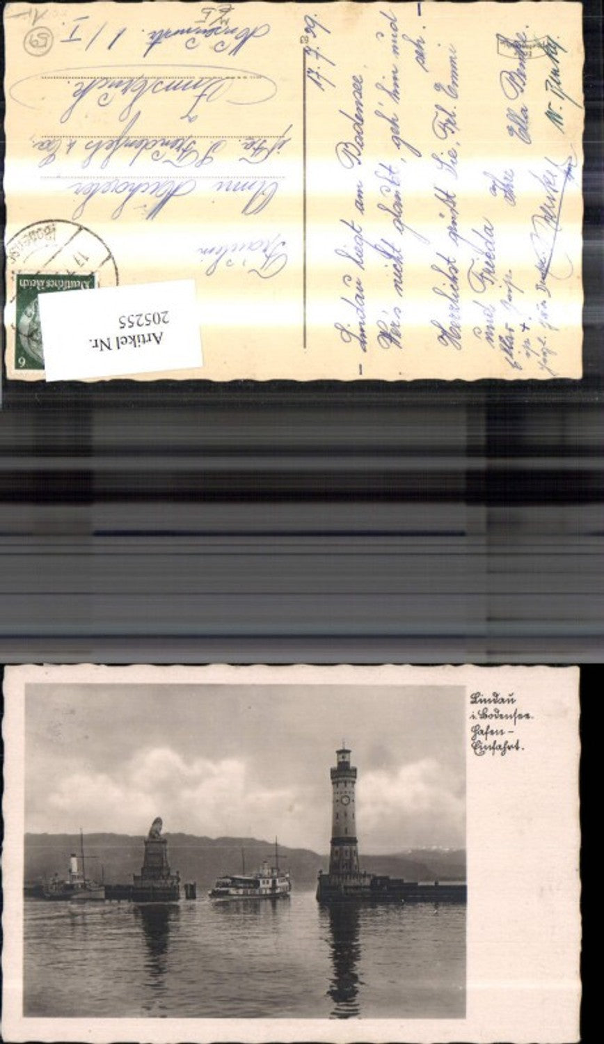 205255,Leuchtturm Lindau i. Bodensee Schiff Dampfer Löwendenkmal b. Hafeneinfahrt