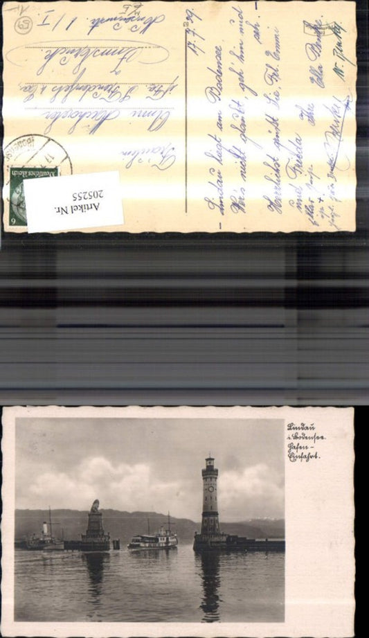 205255,Leuchtturm Lindau i. Bodensee Schiff Dampfer Löwendenkmal b. Hafeneinfahrt
