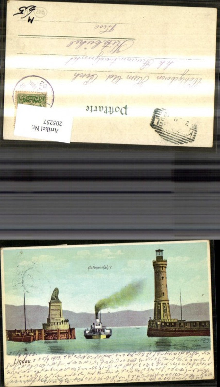 205257,Leuchtturm Lindau i. Bodensee Schiff Dampfer Löwendenkmal b. Hafeneinfahrt