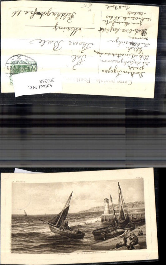 205258,Künstler Ak A. Young Leuchtturm Marine Küstenlandschaft Segelschiff Schiff Boot Personen a. Kai