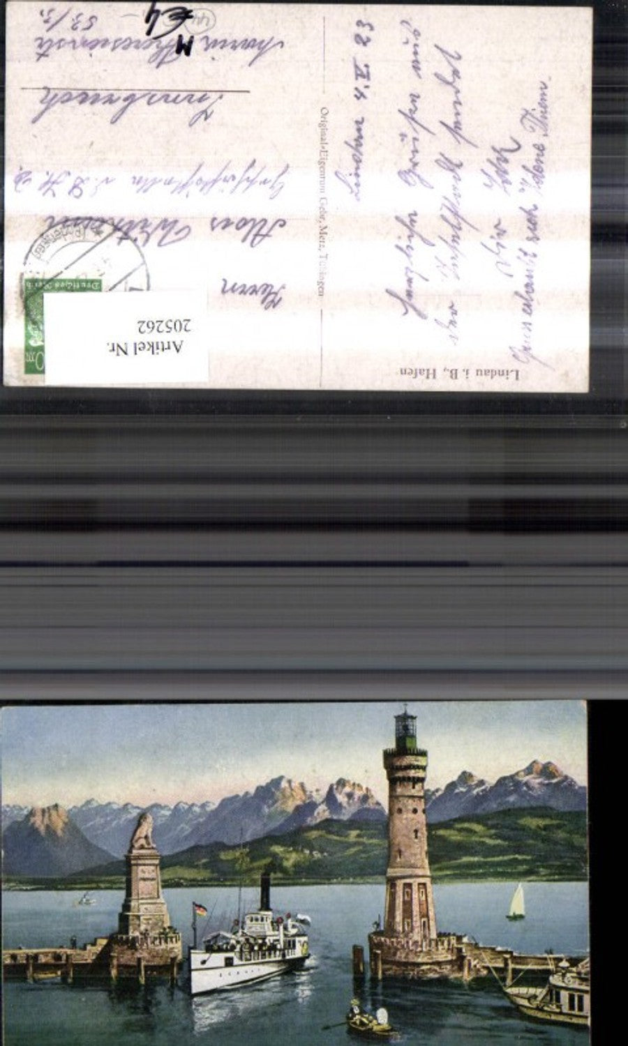 205262,Leuchtturm Lindau i. Bodensee Schiff Dampfer Löwendenkmal b. Hafeneinfahrt Ruderboot Boot