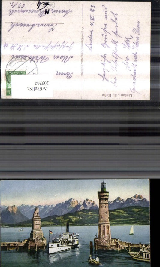 205262,Leuchtturm Lindau i. Bodensee Schiff Dampfer Löwendenkmal b. Hafeneinfahrt Ruderboot Boot