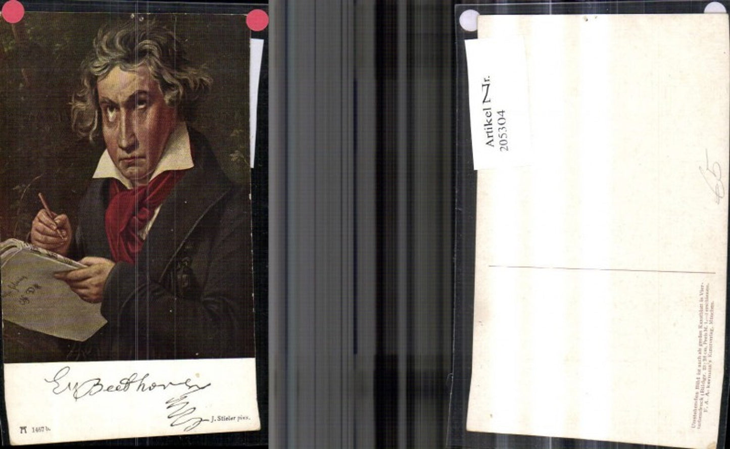 205304,Künstler Ak J. Stieler Komponist Ludwig v. Beethoven Notenheft Stift