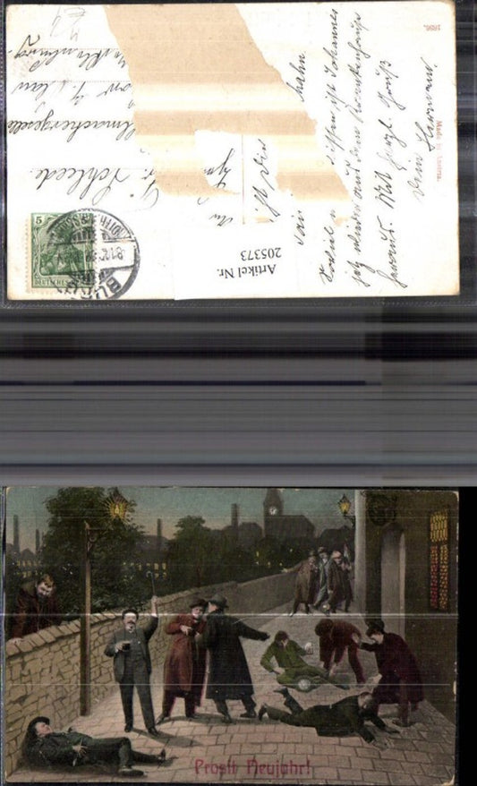 205373,Scherz Humor Prosit Neujahr Betrunkene Männer auf d. Straße