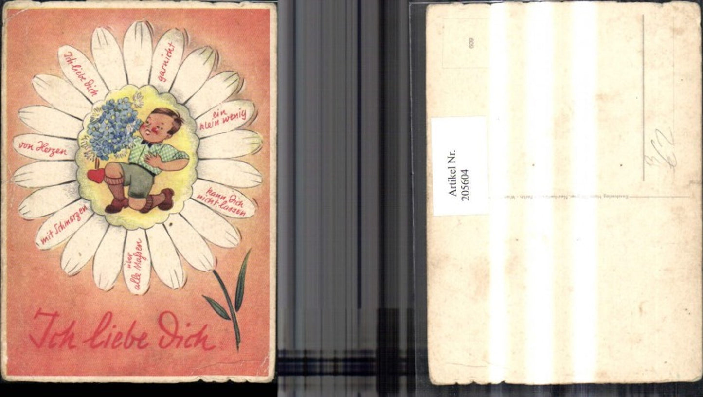 205604,Liebe „Ich liebe dich“ Blume Junge m. Blumenstrauß Herz