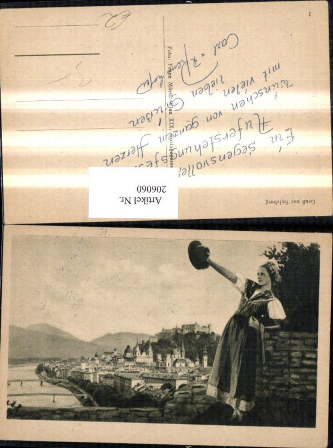 206060,Salzburg Teilansicht Frau in Tracht m. Hut