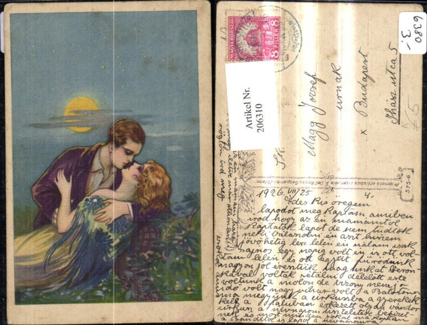 206310,Künstler Ak Küssendes Paar b. Mondschein