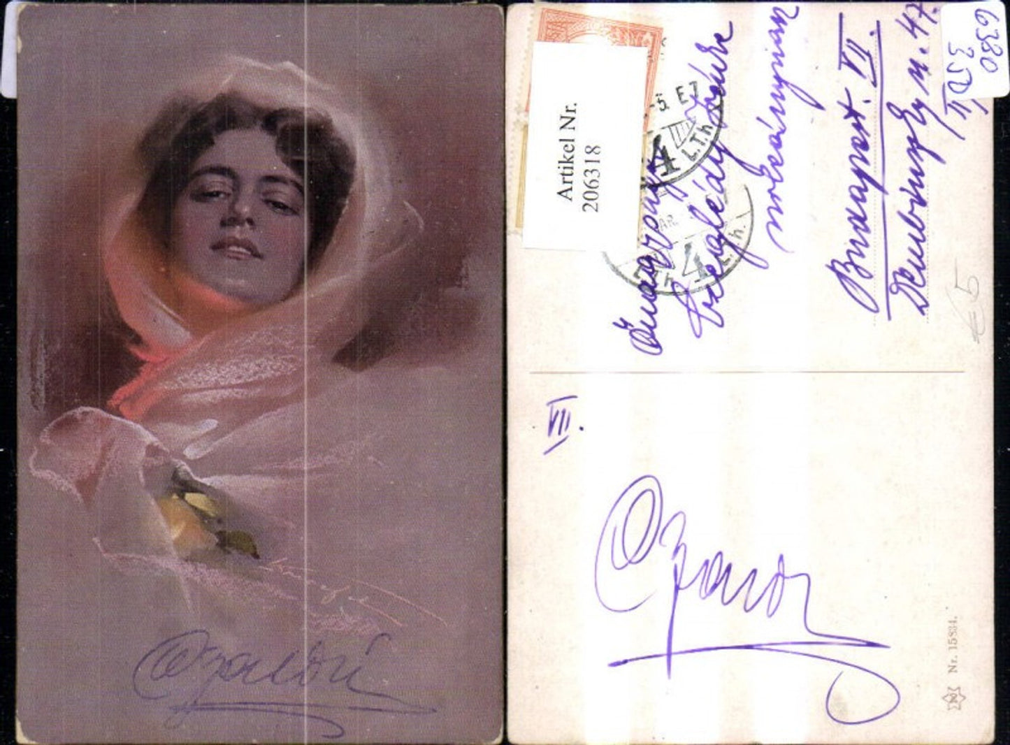 206318,Künstler Ak Knoefel Frau m. Schleier Tuch Glamour