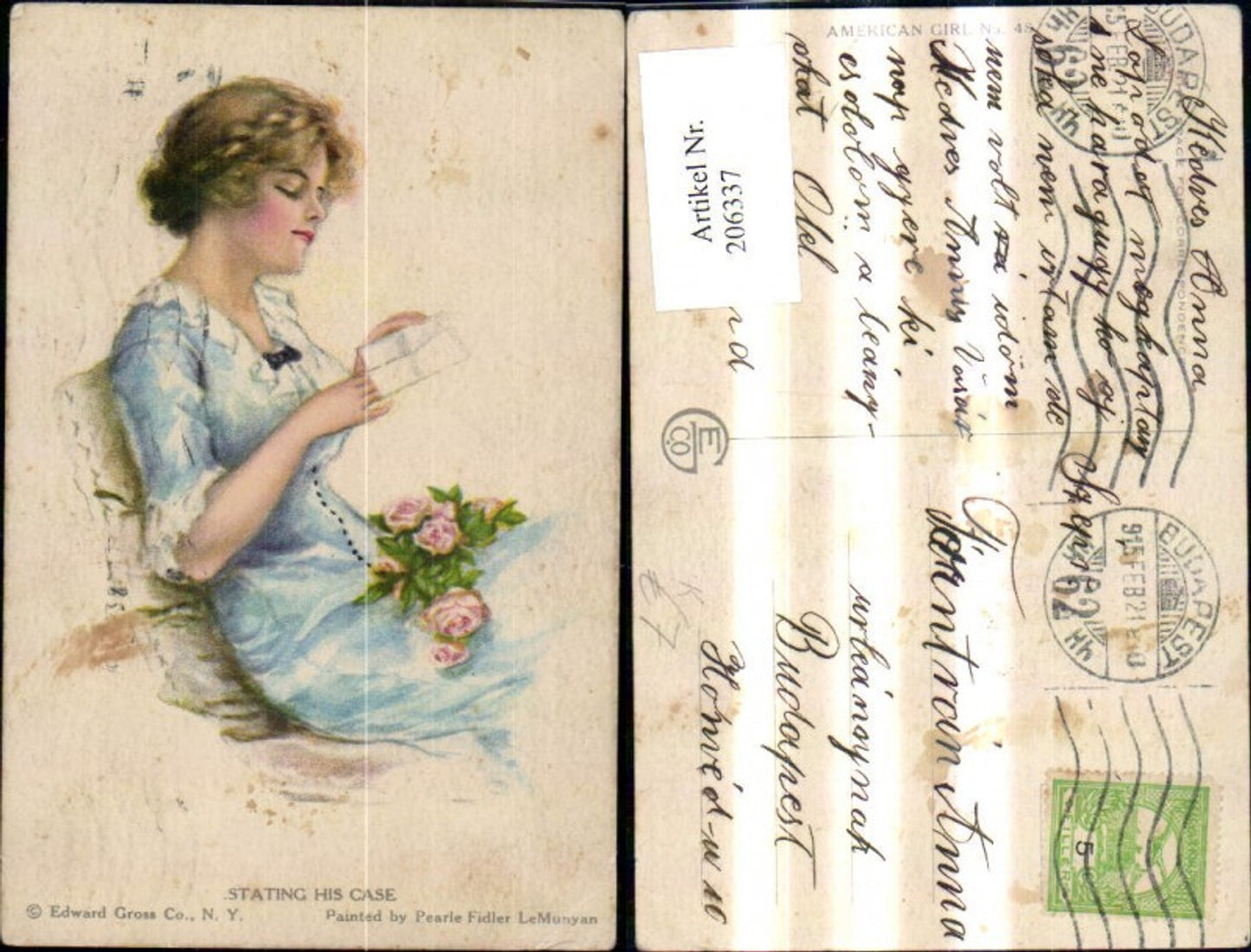 206337,Künstler Ak Pearle Fidler Stating his Case Frau m. Brief Rosen pub Edward Gross Co