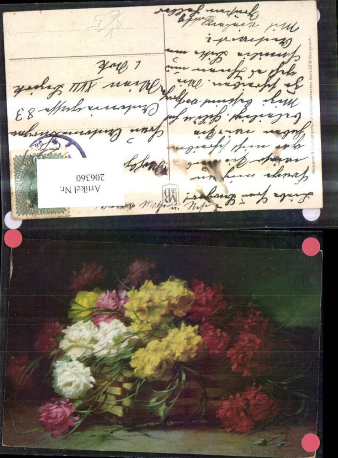 206360,Künstler Ak Meissner & Buch 2330 W. Schülze Blumen Nelken i. Korb