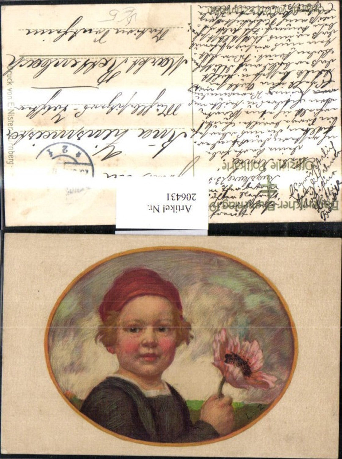 206431,Künstler AK Prof. v. Zumbusch Kind m. Blume pub Bayerischer Blumentag 1913