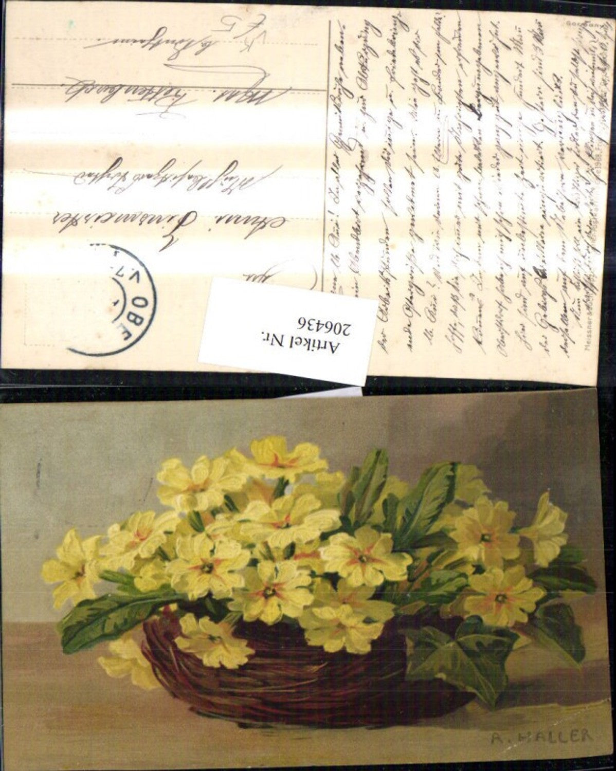 206436,Künstler AK A. Haller Blumen Korb pub Meissner & Buch 1968