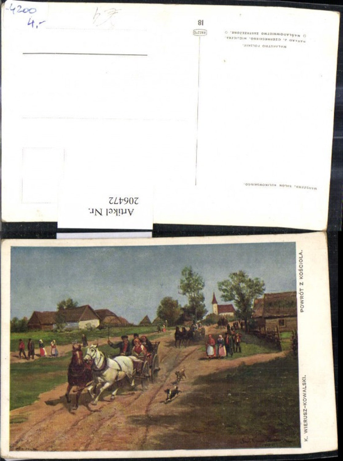 206472,Künstler AK K. Wierusz-Kowalski „Powrot Z Kosciola“ Pferdekutschen Kutsche Hunde
