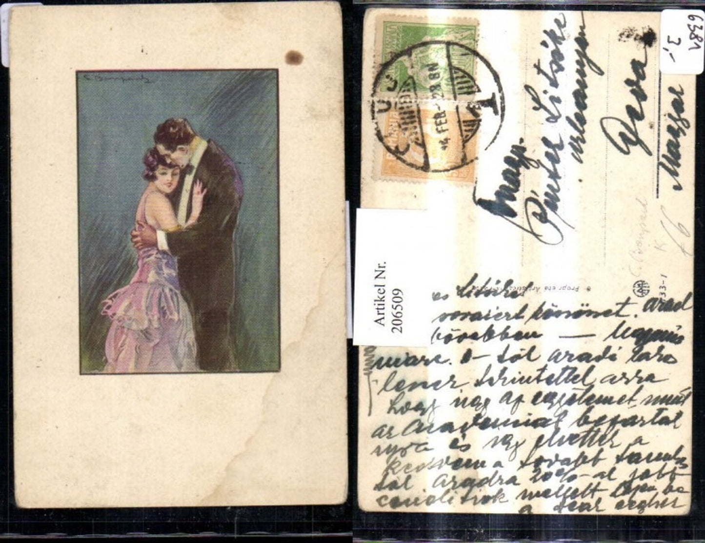 206509,Künstler AK C. Bonpact Liebespaar Liebe Frau m. Kleid Mann m. Anzug