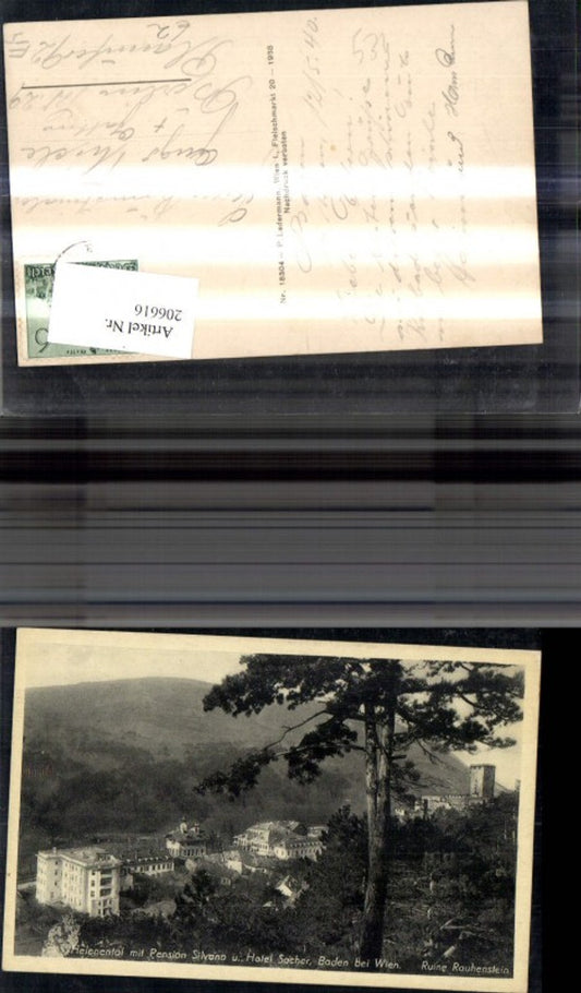 206616,Baden b. Wien Helenental m. Pension Silvana u. Hotel Sacher Ruine Rauhenstein