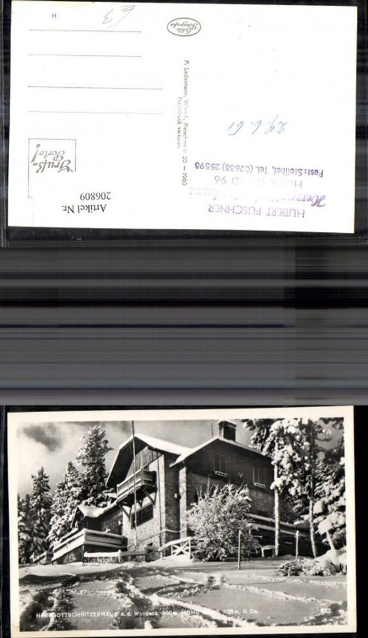 206809,Foto Ak Hohe Wand Post Stollhof Hubert Puschner Herrgottschnitzerhaus i. Winter