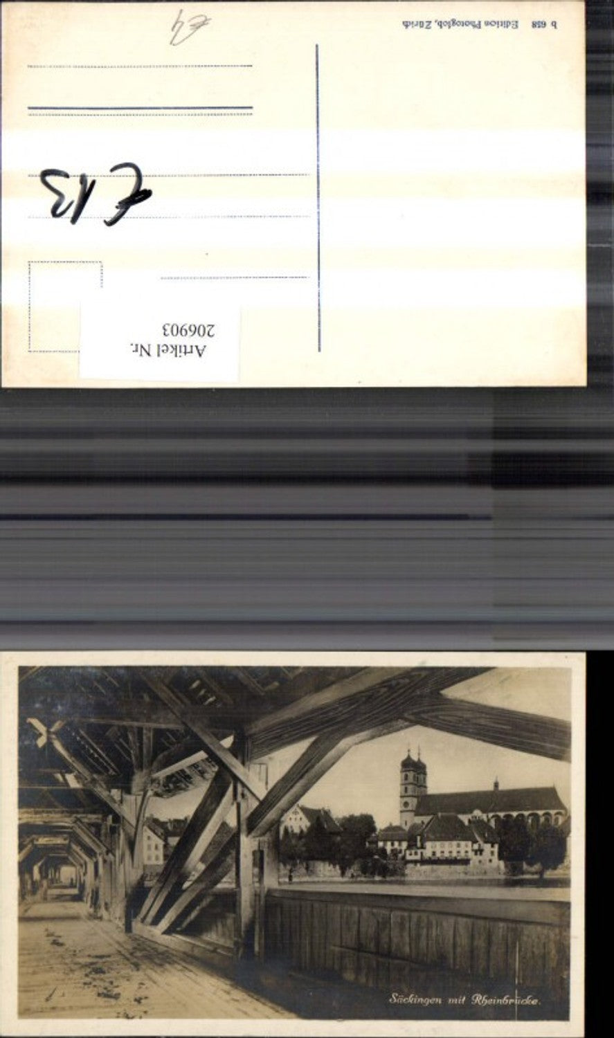 206903,Säckingen m. Rheinbrücke Brücke Kirche