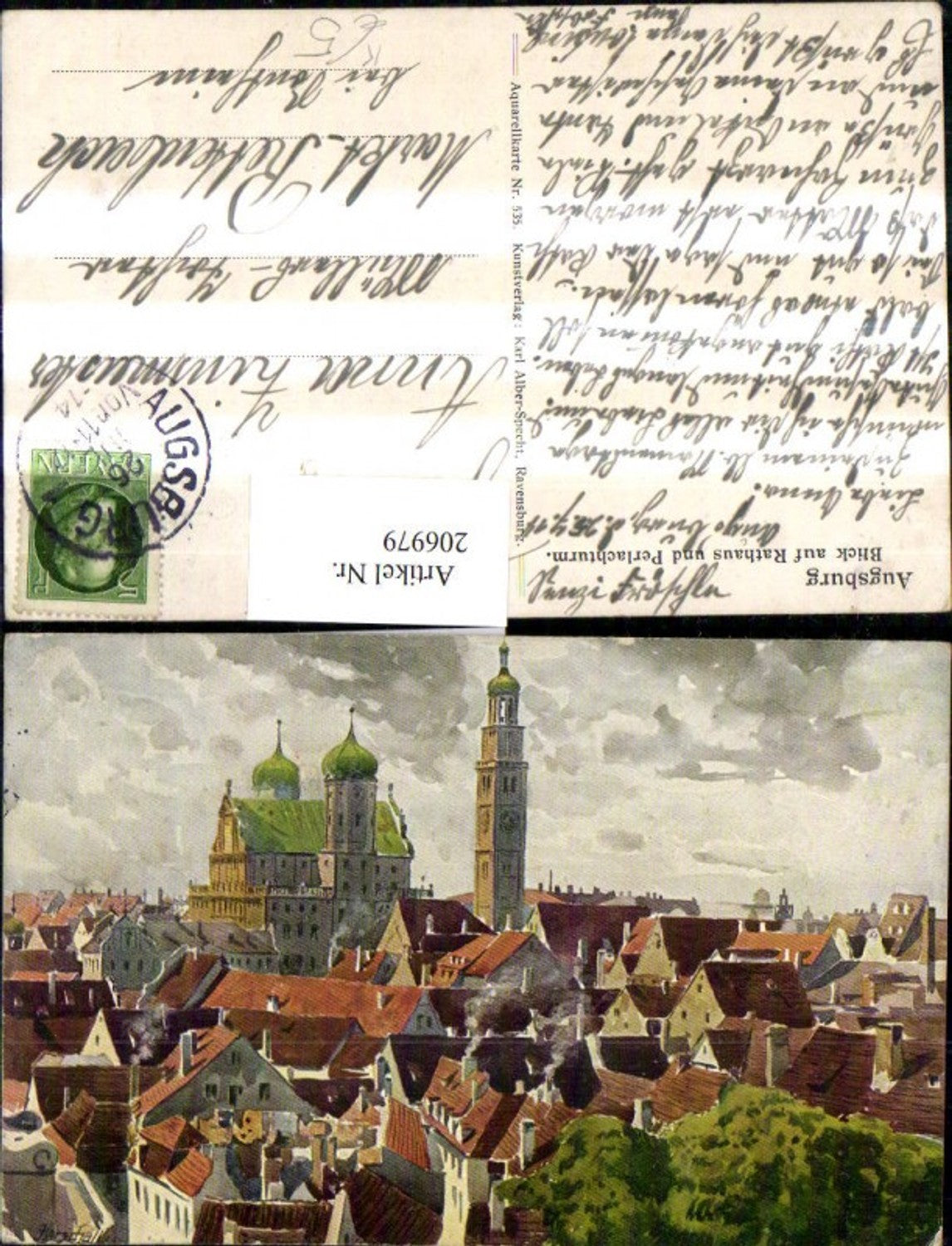 206979,Künstler AK Marschall Augsburg Teilansicht Blick auf Rathaus u. Perlachturm