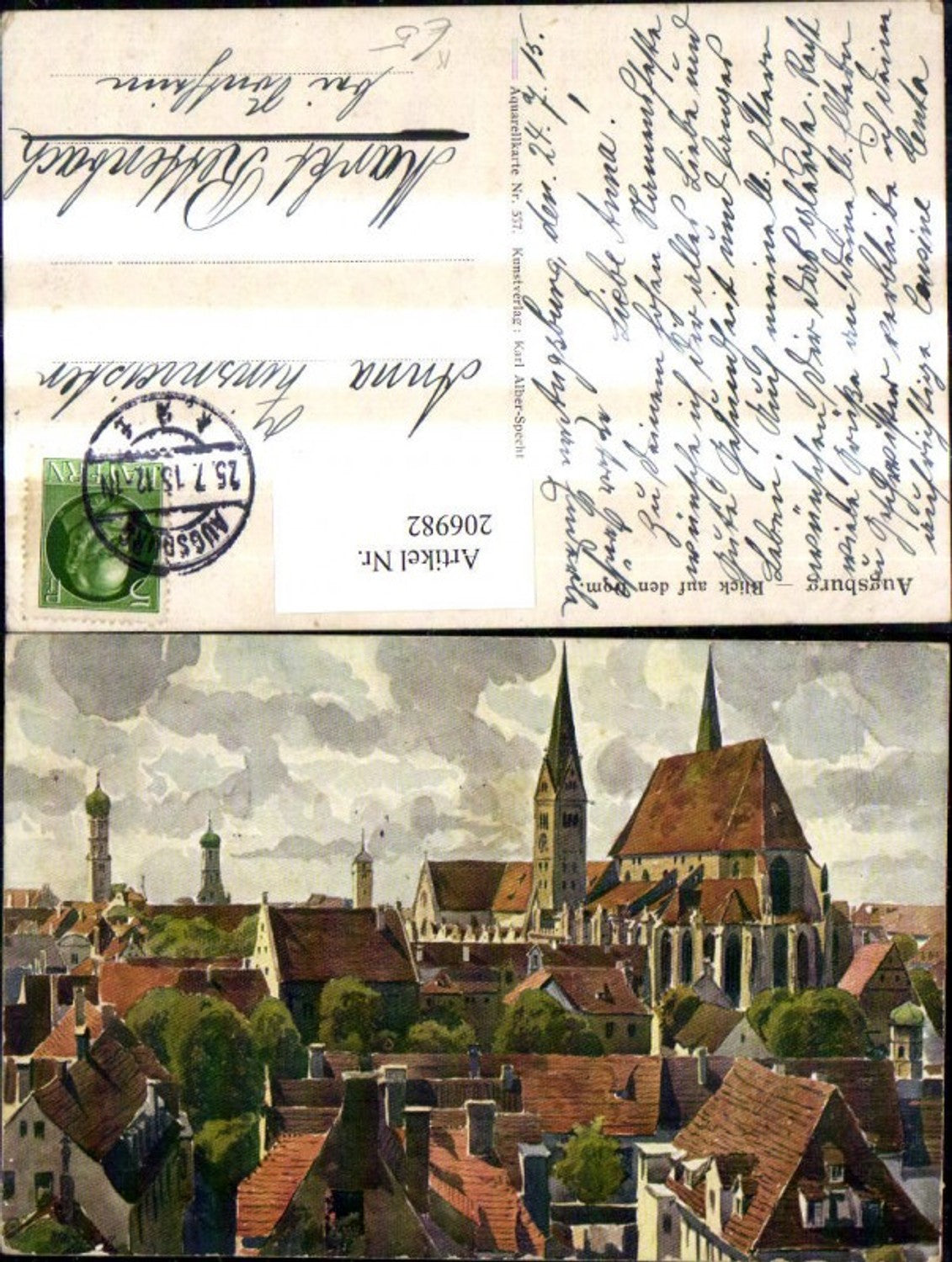 206982,Künstler AK Marschall Augsburg Teilansicht Blick auf den Dom Kirche