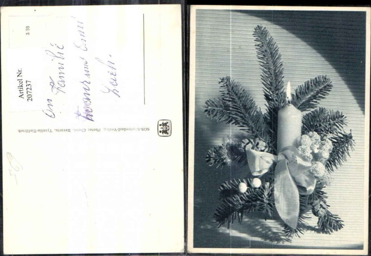 207237, SOS Children's Village 3/58 Candle on fir branch with ribbon