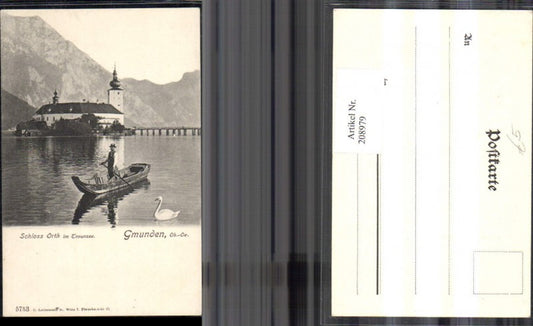 208979,Gmunden Schloss Orth im Traunsee Boot Ruderboot Schwan
