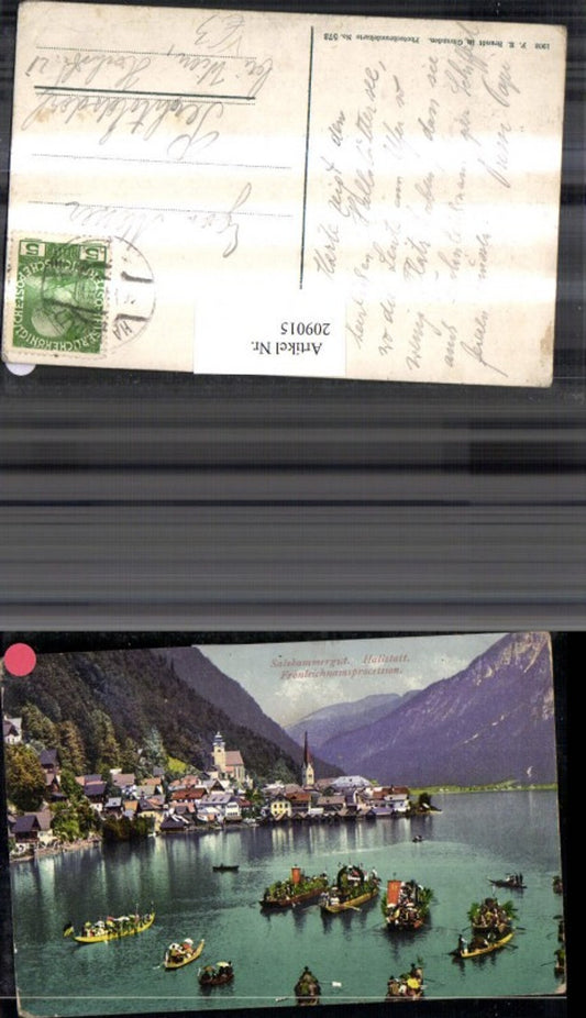 209015,Salzkammergut Hallstatt Teilansicht Fronleichnamsprocession Boote Ruderboote pub Brandt 573