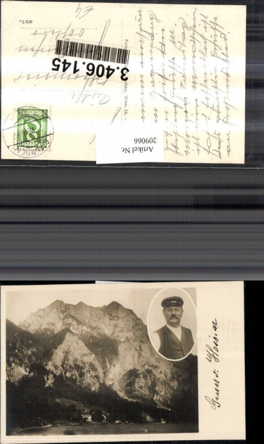 209066,Gruß von Goisern Partie Mann m. Hut Portrait Gmunden