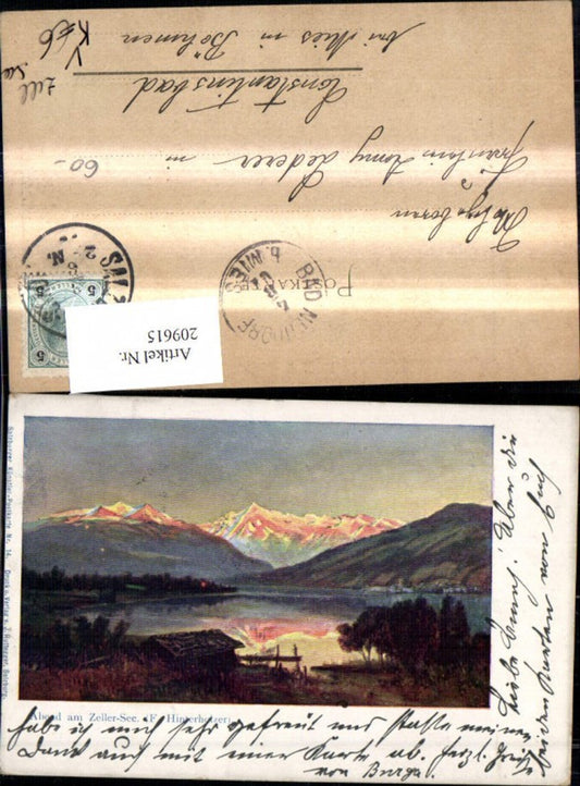 209615,Künstler Ak F. Hinterholzer Abend a. Zeller See Zell a. See pub J. Huttegger