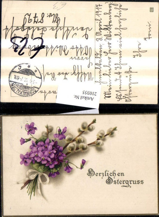 210355, Easter Violets Palm branches Ribbon