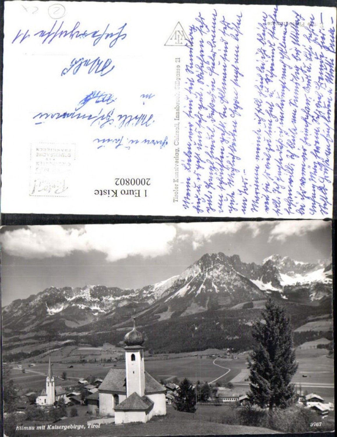 2000802,Ellmau Teilansicht Kirche m. Kaisergebirge