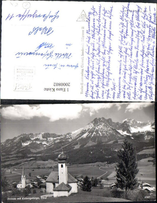 2000802,Ellmau Teilansicht Kirche m. Kaisergebirge