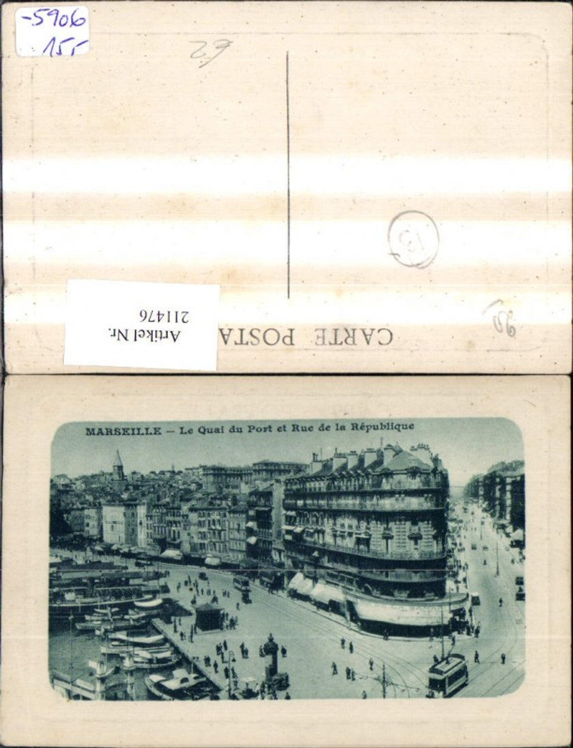 211476,Marseille Le Quai du Pont et Rue de la Republique Hafen Schiffe Strassenbahn