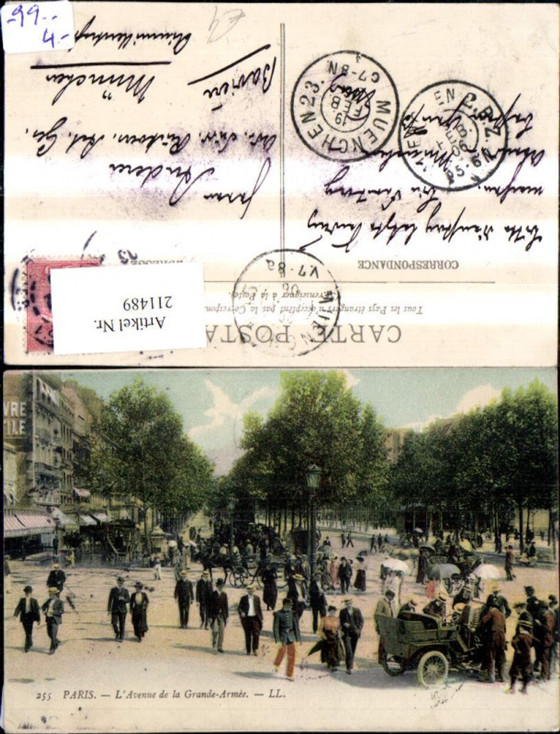 211489,Paris L Avenue de la Grande Armee Personen Automobile Kutschen