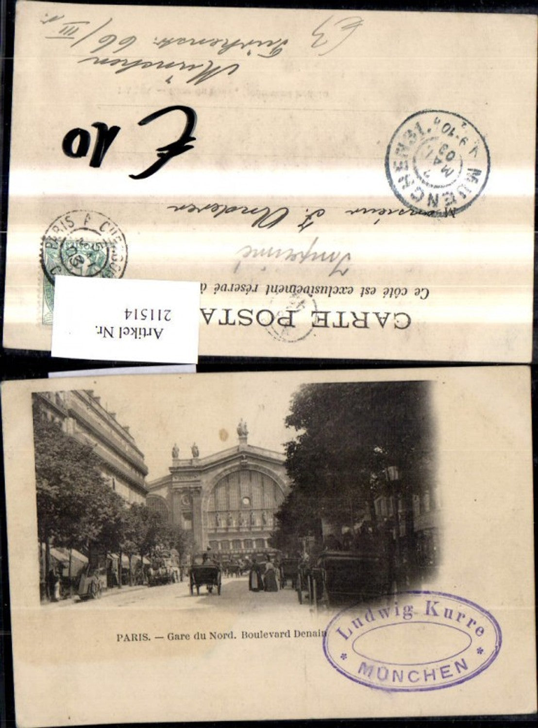 211514,Paris Gare du Nord Boulevard Denain Kutsche Bahnhof