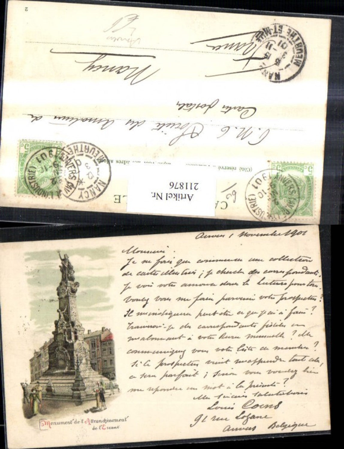 211876,Litho AK Anvers Monument de l Attranchissement de l'Escant Denkmal