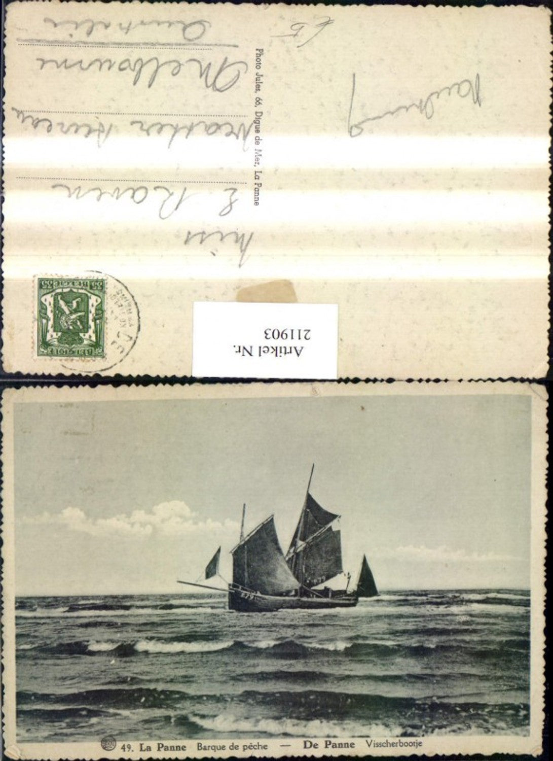 211903,La Panne Barque de peche Visscherbootje Fischerboot Segelboot