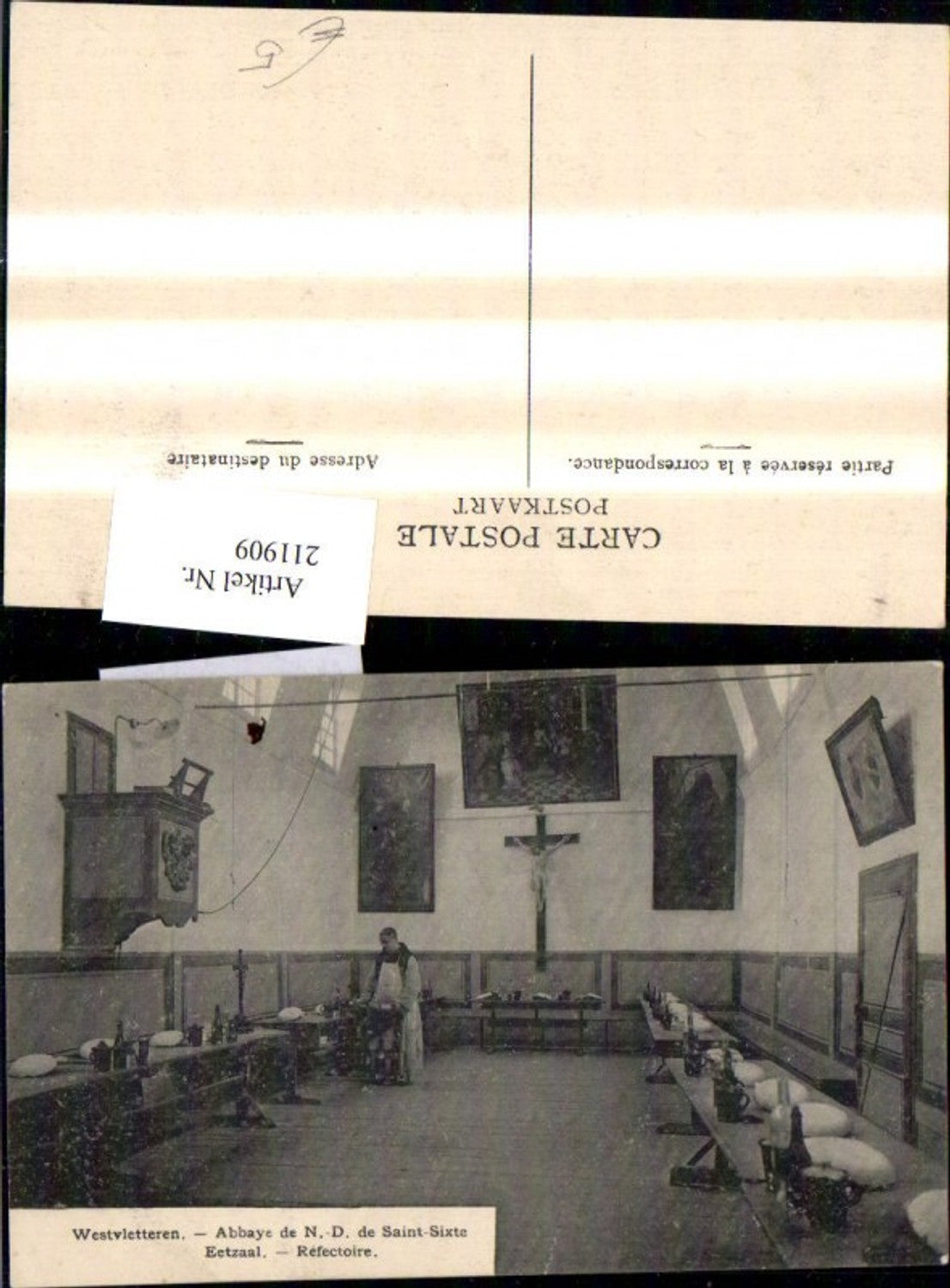211909,Westvletteren Abbaye de N. D. de Saint-Sixte Eetzaal Refectoire Innenansicht