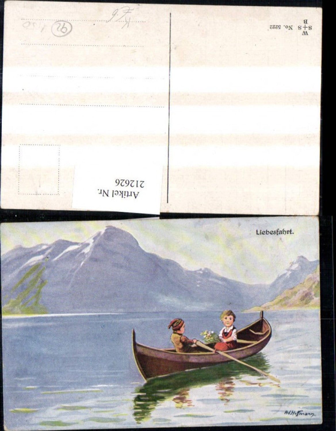 212626,Künstler AK Ad. Hoffmann „Liebesfahrt“ Liebespaar im Boot Ruderboot Blumenstrauß