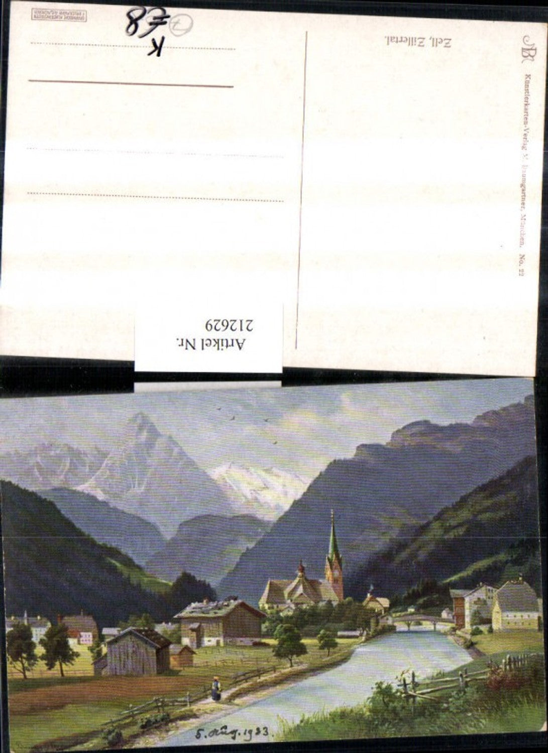 212629,Künstler AK M. Baumgartner Zell im Zillertal Teilansicht
