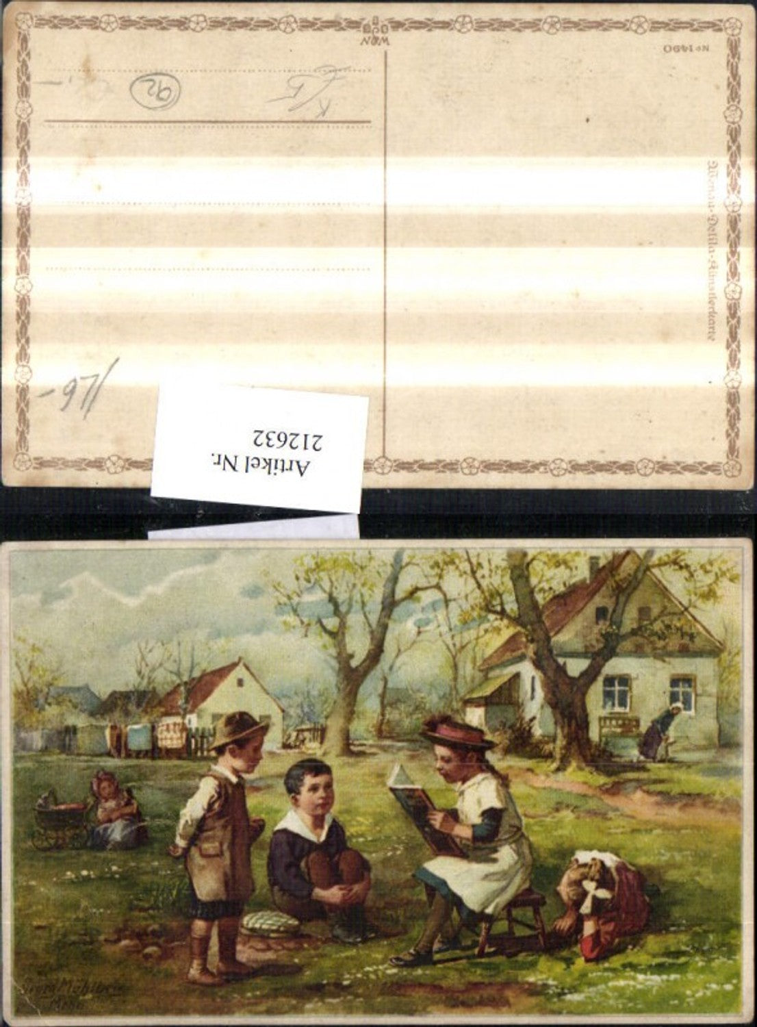 212632,Künstler AK Georg Mühlberg Kinder Mädchen lest aus einem Buch vor
