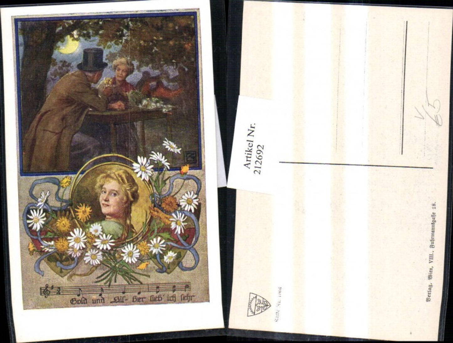 212692,Deutscher Schulverein 1066 Mann m. Zylinder Weinglas Mondschein Frau Potrait