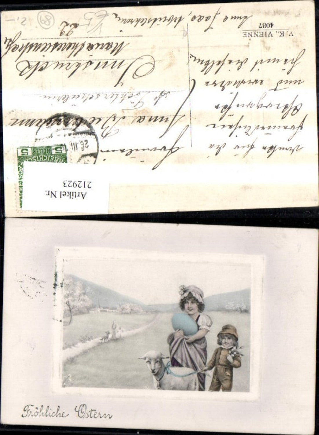 212923,V.K. Vienne 4037 Fröhliche Ostern Kinder m. Lamm Osterei Ei Präge Passepartout