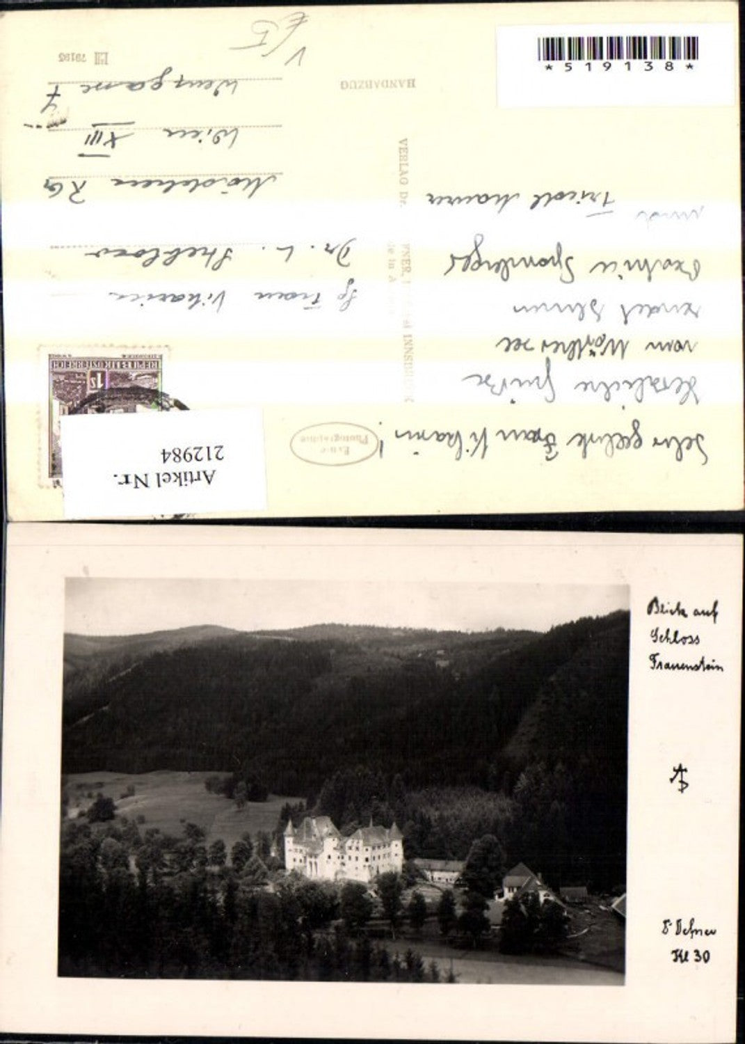 212984, Dr. Defner Kl 30 View of Frauenstein Castle