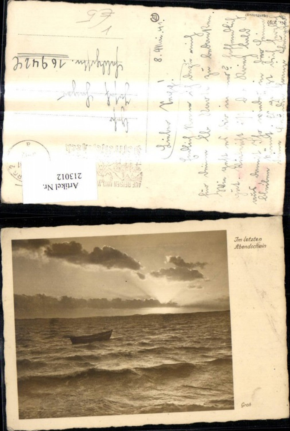 213012,Fotokunst Groh 2792 Im letzten Abendschein Boot i. Brandung